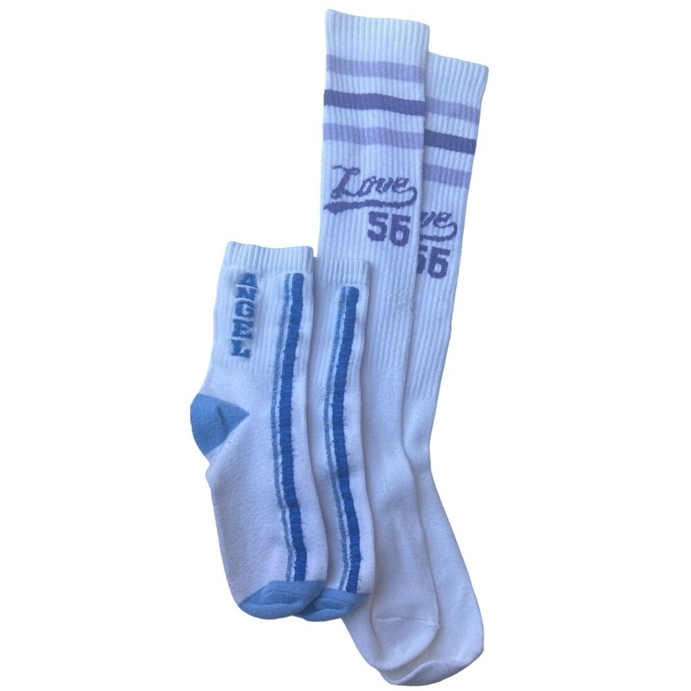 2 Pairs Love 58 and Angel Glittery Women's Crew Socks (SIZES VARY-See Photos)